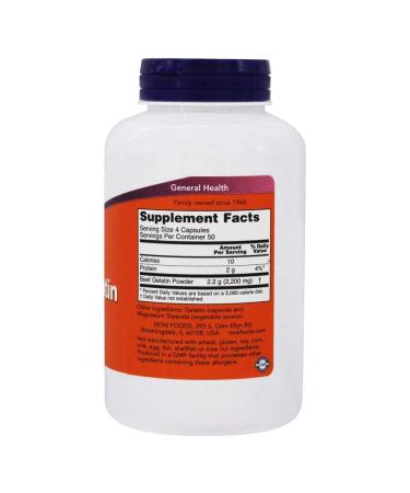 Now Foods Hydrolyzed Beef Gelatin 550 mg - 200 Capsules | Unflavored Joint & Skin Support - Buy Online on GoSupps.com