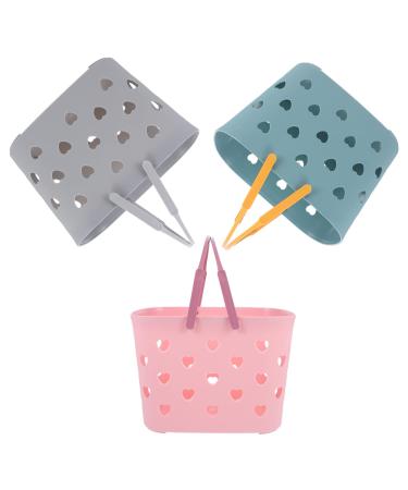 3 x Portable Shower Tote Storage Basket Grocery Bags Tote Basket with Handles Hollow Out Storage Baskets for Bathroom