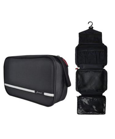 Hanging Toiletry Bag Waterproof Jiemei Travel Wash Bag for Men & Women with 4 Compartments Foldable Compact Size Super Durable Fabric Black M