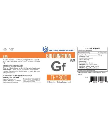 Systemic Formulas Bio Function #39 Gf Thyroid 60 Capsules - Support Thyroid Health - Buy Online on GoSupps.com