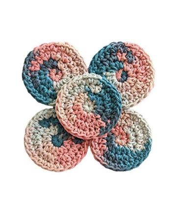 Coral Blue Ombre Hand Crochet Face Scrubbies Reusable Cotton Rounds Set of 5 - Size 2.5 inches
