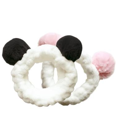 2 pieces makeup frontal ligaments women fashion plush headband panda makeup front bands spa headband sweet sweet hair band for spa yoga facial cleaning and care (pink + black) - Buy Online on GoSupps.com