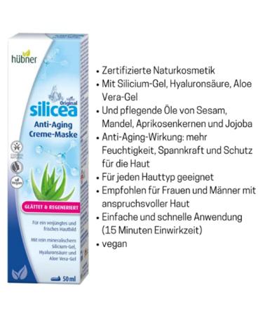 H bner Original Silicea Anti-Aging Cream Mask | Natural Certified Cosmetics | Silica Gel Hyaluronic Acid & Aloe Vera | 50 ml | Tightening & Regenerating Formula - Buy Online on GoSupps.com