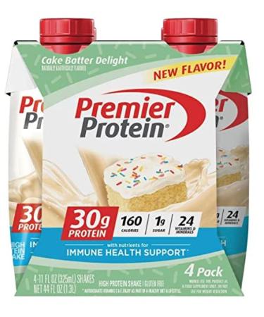 Premier Protein Shake, Cake Batter Delight, 30 g Protein, 1 g Sugar, 24 Vitamins & Minerals, Nutrients to Support Immune Health, Cream, 11 Fl Oz, 4 Count Cake Bake Delight 11 Fl Oz (Pack of 4)