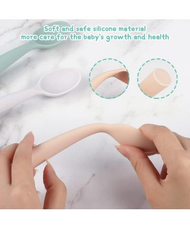 Vicloon Silicone Baby Feeding Training Spoon Set - 4pcs Self-Feeding Weaning Spoons for Kids, Toddlers, Children, Infants - Grey/Green/Pink/Yellow - Buy Online on GoSupps.com