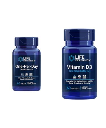 Life Extension One-Per-Day Multivitamin Packed with Over 25 Vitamins Minerals & Plant Extracts & Vitamin D3 125 mcg (5000 IU) Bone Health Brain Performance Immune System Support