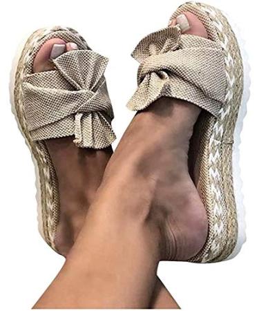 Creev sandals for women wide platform comfortable plateau sandals shoes summer beach travel slippers flip-flop (Khaki 37 EU) Khaki 39 EU