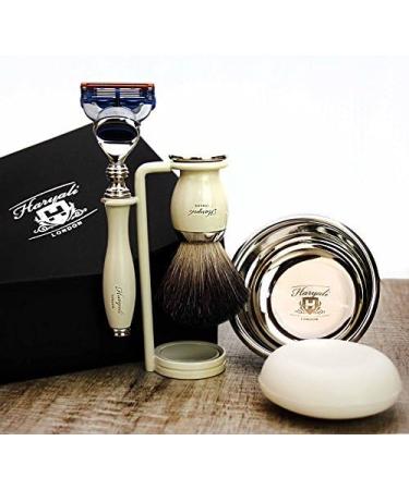 Premium Men's Shaving Kit | 5-Edge Razor Black Badger Hair Brush Stand Soap & Stainless Steel Bowl - Buy Online on GoSupps.com