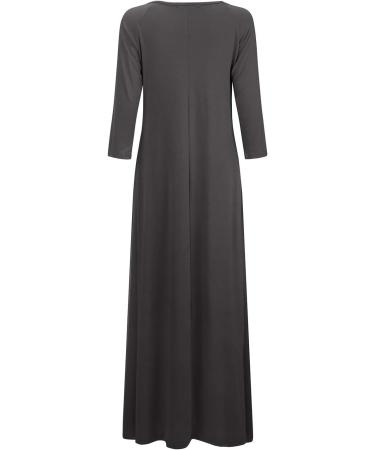 Jacansi Women's 3/4 Sleeve Maxi Dress, Boat Neck, Pockets - Dark Gray - Buy Online on GoSupps.com