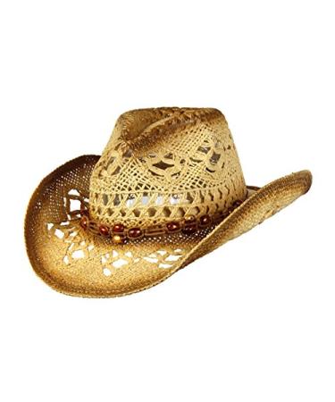 Saddleback Hats Shapeable Toyo Straw Cowboy Hat w/Beaded Trim Band, Western Cowgirl, Natural, One Size
