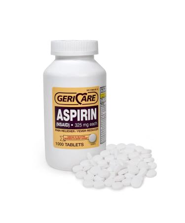 GeriCare Aspirin Tablets 325mg - Pain Reliever And Fever Reducer Uncoated Aspirins For Adults & Kids 12+ (NSAID) Great For Headache, Toothache, Arthritis, Menstrual & Muscle Pain (Bottle of 1,000)