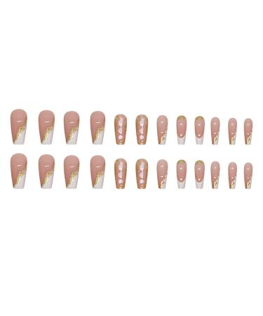 Medium Square Press on Nails - Gold Foil French Tip False Nails | 24 Pcs Stick on Glitter Acrylic Nails for Women & Manicure Art - Buy Online on GoSupps.com