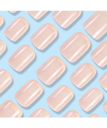 French Tip Press on Nails - Short Round Press On Nails with Nail Tips Minimalist yellow edged French fake nails Design Glossy Naked Pink press on nails Acrylic False Nails Cute Artificial Nails - Buy Online on GoSupps.com