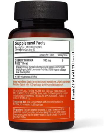 Maharishi Ayurveda Organic Triphala Rose (Digest Tone) - Gut Health Supplement with Vijaya Haritaki | Vegan & Gluten-Free Digestive Aid (60 Tablets) - Buy Online on GoSupps.com