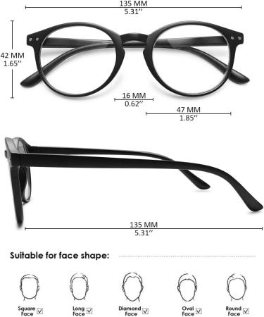 Koosufa Anti-Blue Light Reading Glasses for Men & Women - Round Anti-Fatigue Visual Aid Available in Multiple Strengths (1.0 to 4.0) - Stylish Matte Black - Buy Online on GoSupps.com