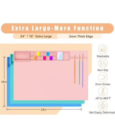 Extra Large Silicone Craft Mat 24x16 with Palette Squares & Cleaning Cup - Easy-to-Clean Painting Mat for Crafts, Resin Jewelry Casting - Pink - Buy Online on GoSupps.com