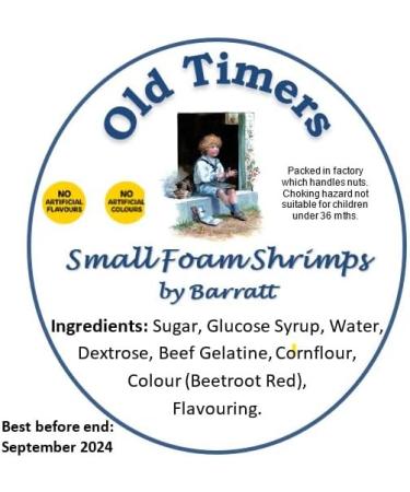 Old Timers Traditional Raspberry Flavoured Foam Shrimps by Barratt in Reusable Victorian Style Sweet Jar 970 millilitres 450 grams - Buy Online on GoSupps.com