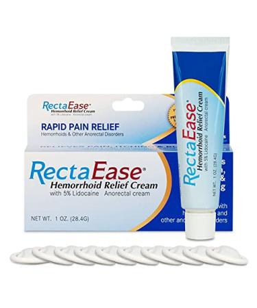 RectaEase 5% Lidocaine Hemorrhoid Relief Cream 1 oz Tube Anorectal Cream Rapid Numbing Relief Hemorrhoid Treatment from Itch and Burn (Free Finger Cots)
