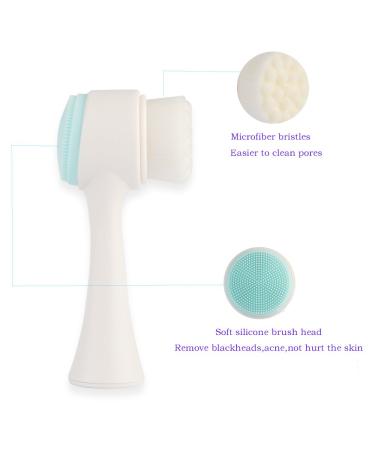2 in 1 Double Sided Face Brush for Cleansing and Exfoliating - Silicone Cleansing Side with Soft Bristles - White and Blue - Buy Online on GoSupps.com