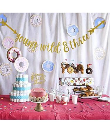 Topfunyy Double Sided Gold Glitter Young Wild & Three Cake Topper for Wild Three Boho Tribal Themed 3rd Birthday Party Supplies - Buy Online on GoSupps.com