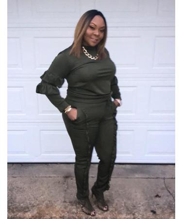 KANSOON Women 2-Piece Puff Sleeve Top & Flounced Pants Sweatsuit Set - Buy Online on GoSupps.com