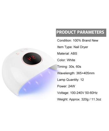 24W UV LED Nail Lamp - Professional Nail Dryer with Vibration Head 12 Lights & Large LCD Display for Salon Quality Manicures - International Shipping - Buy Online on GoSupps.com