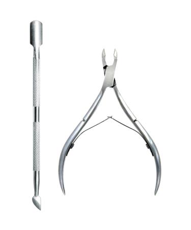 TRHDFW Cuticle Cutters Professional Stainless Steel Double End Cuticle Pusher + Cuticle Nippers Duo Professional Manicure Pedicure Nail Cleaner Gel Polish Remover Prep Cutters Remove Dead Skin