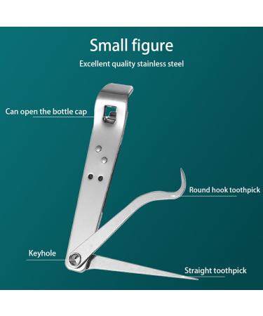 lmoikesz Foldable Stainless Steel Toothpick Set - Portable Dental Floss & Multifunctional Cleaning Tool with Bottle Opener - Buy Online on GoSupps.com