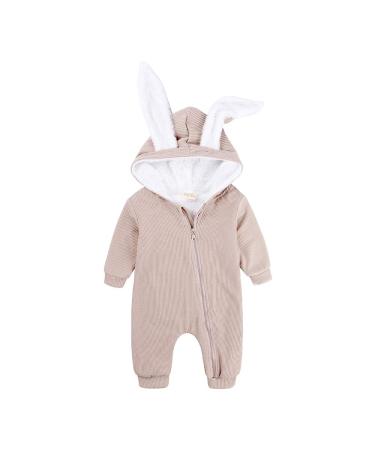 Kids Tales Newborn Baby Winter Warm Outfits Cute Rabbit Ear Hooded Zipper Romper 6-9 Months Apricot Thick
