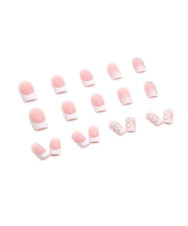 Medium Square Press on Nails - French Tip Pink Full Cover False Nails with Flower & Rhinestones - 24Pcs Spring Glue on Nails for Women & Girls - Buy Online on GoSupps.com