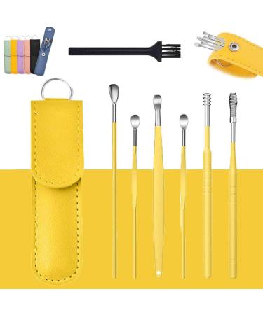 Pleteffect Ear Cleaner The Most Professional Ear Cleaning Master in 2024 Earwax Cleaning Tool 6-Piece Set Portable Ear Cleaning Kit with PU Leather Case (Yellow)