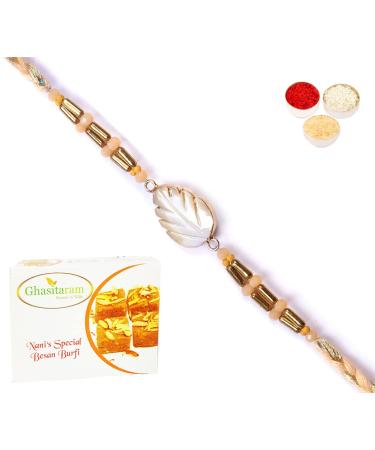 Ghasitaram Gifts Rakhi for Brother Rakhis Online - RM-628 Premium Rakhi with 200 GMS of Besan Barfi