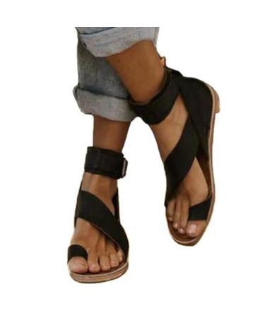 Summer Foot Correction Sandals Womens Vintage Roman Strappy Lightweight Bunion Orthopedic Flip Flops Fashion Comfy Beach Toe Corrector Walking Slippers for Hallux Valgus ( Color : Black  Size : 9 ) 9 Black