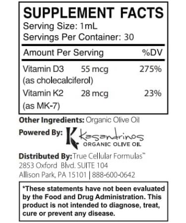 True Cellular Formulas CytoD+K2 1 FL OZ Vitamin D Vitamin K2 Organic Olive Oil Immune Support Drops 30 Servings - Buy Online on GoSupps.com