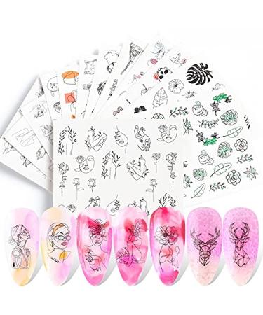 CHANGAR Abstract Lady Face Nail Sticker Decals Geometry Lining Animal Nail Art Water Transfer Sticker Rose Skull Bone Water Sliders Paper Nail Art Decor Gel Polish Sticker Manicure Tips