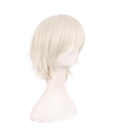 MapofBeauty 12 Side Bangs Short Straight Fiber Cosplay Wig - Platinum Gold Blonde - Buy Online on GoSupps.com
