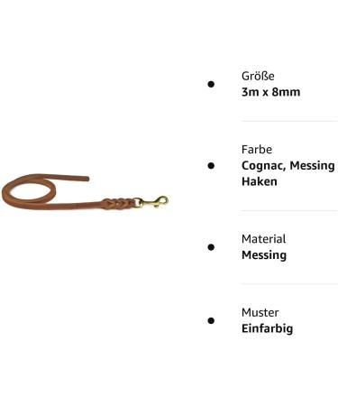 Premium 3m Fat Leather Line - 8mm Cognac with Brass Hook | International Shipping Available - Buy Online on GoSupps.com