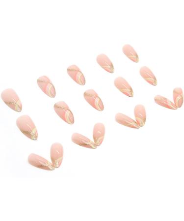 24pcs French False Nails Short - Almond Square Press On Nails - Pink Glitter Swirl Stick On Nails with Glue - Full Cover Acrylic Nails for Women - Buy Online on GoSupps.com