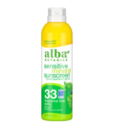 Alba Botanica Sensitive Sunscreen Spray, SPF 33, Fragrance Free, 6 Oz Fragrance Free Spray