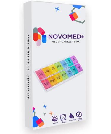 NOVOMED+ Pill Box 7 Day 2 Times a Day Easy to Open Pill Organiser with Push Tab Open Medicine Storage Box with Large 14 Compartments Tablet Organiser to Hold Vitamins and Medication (Double Straignt) - Buy Online on GoSupps.com