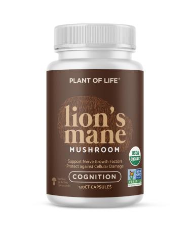 Plant of Life Lion's Mane Mushroom Capsules | Cognition Memory Focus Brain Health | 100% Pure Organic Mushrooms | Vegan Non-GMO | 120 ct 120 count (Pack of 1)