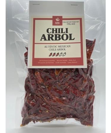 AKNA Dried Arbol Chili Peppers Authentic Whole Mexican Chili Peppers 170g Vacuum Pack