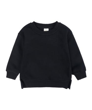 Kids Boys Girls Solid Color Sweatshirt Children Long Sleeve Crewneck Pullover Fleece Lined Tops 6M-7Y Black 9-12 Months