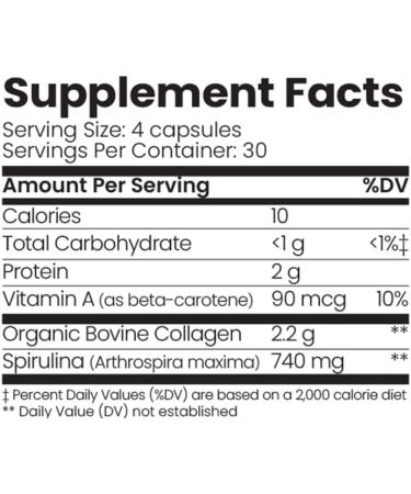 Organic Collagen Australia Pure Collagen & Spirulina Capsules Antioxidant-Rich Supplement for Skin Elasticity Joint Health Metabolism Support & Energy (120 Capsules) - Buy Online on GoSupps.com