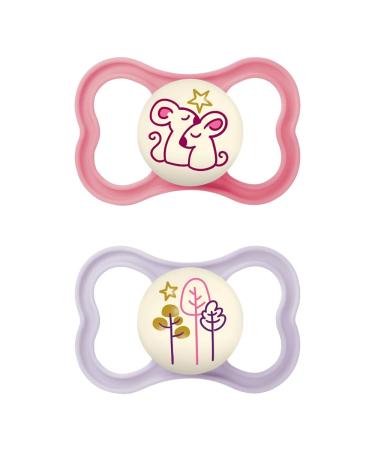 MAM Air Night pacifiers in a set of 2 made of silicone with pacifier holder 16+ months pink