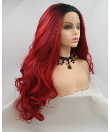 Red Ombr Mermaid Wig with Black Roots - Long Corrugated Heat-Resistant Hair for Cosplay & Parties - High-Density Drag Queen Art Hair for Women - Buy Online on GoSupps.com