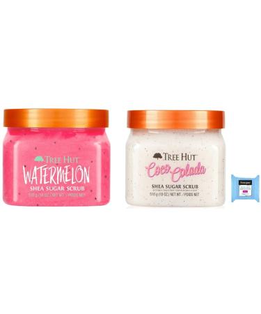Tree Hut Shea Sugar Body Scrub  Watermelon  Coco Colada 18oz  2PK  With Single Makeup Remover Cleansing Wipe - Buy Online on GoSupps.com