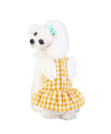 Barrageon dogs Kneid sweet princess rock clothing cat puppy for small medium-sized bow knot summer clothing dog cat pet (grid yellow-l) back length: 30 cm grid- yellow