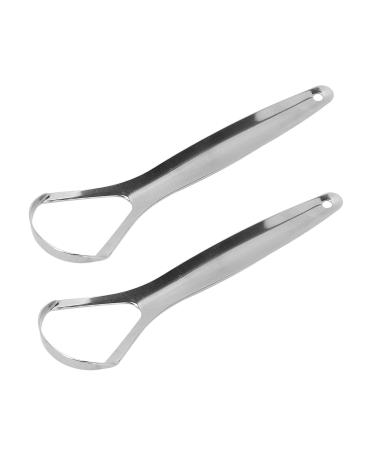 2 Pieces Stainless Steel Tongue Scraper Adult Tongue Scraper Portable Reusable Stainless Steel Freshen Breath Tongue Cleaner(L)