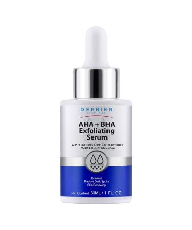 Dernier Exfoliating Serum with AHA + BHA 0.5% Face Wash Skin Care Lactic Acid Salicylic Acid Hyaluronic Acid for Hyperpigmentation & Pore Minimizing Cell Regenerator (1 fl oz)